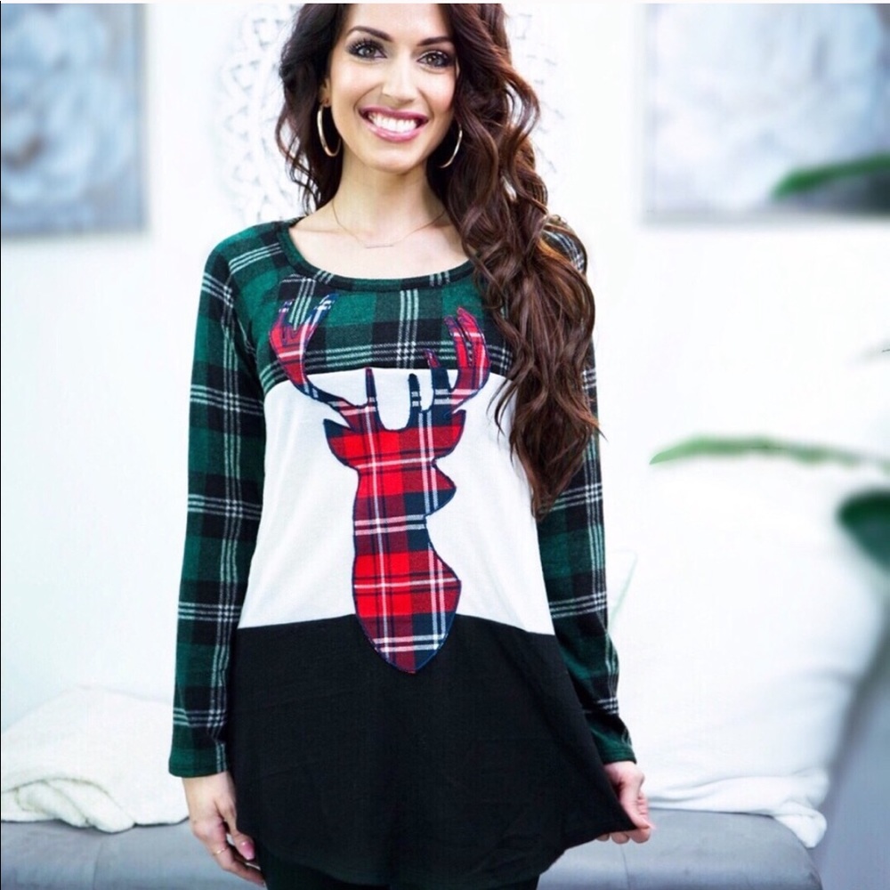 🎄Reindeer Multi plaid Limited edition top